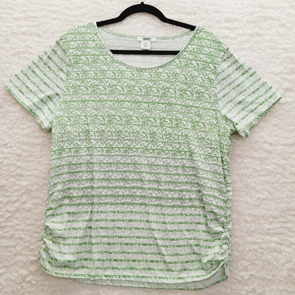 Mint White Floral Stripe Ruched Gardner Cruise Casual Comfort Size 1X